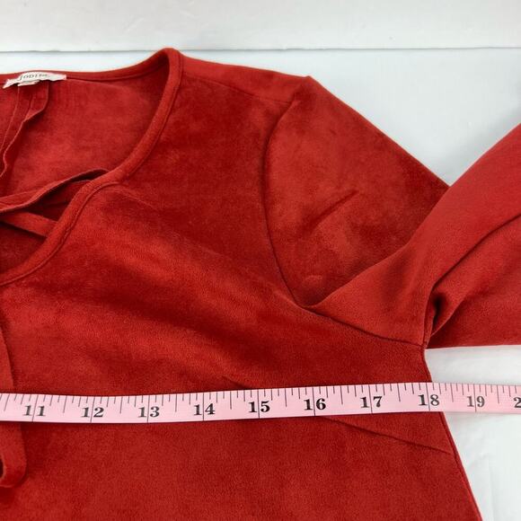 NEW Jodifl Burnt Orange Faux Suede Flare Crochet Trim Sleeve Oversized Blouse S - Picture 11 of 12